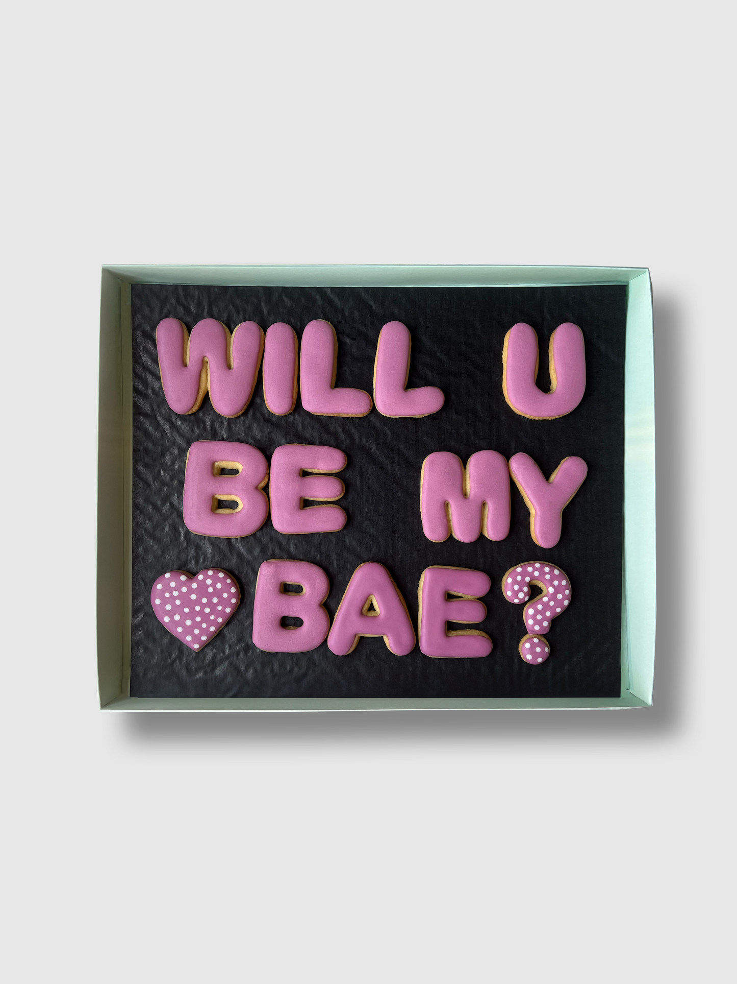 Will You Be My Bae? Letter Cookie Box